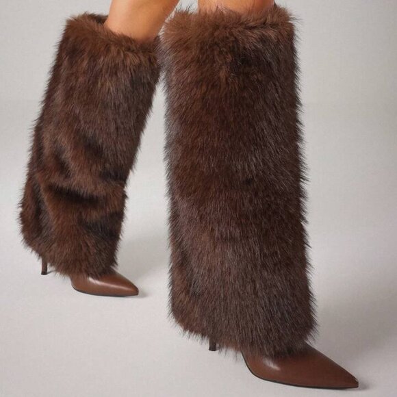 Fur Knee High Heels Boots - Picture 2 of 3